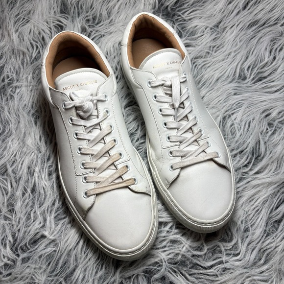 $375 Ascot x Charlie Leather Low-Top Lion Sneakers White‎ Made in Italy US Sz 12